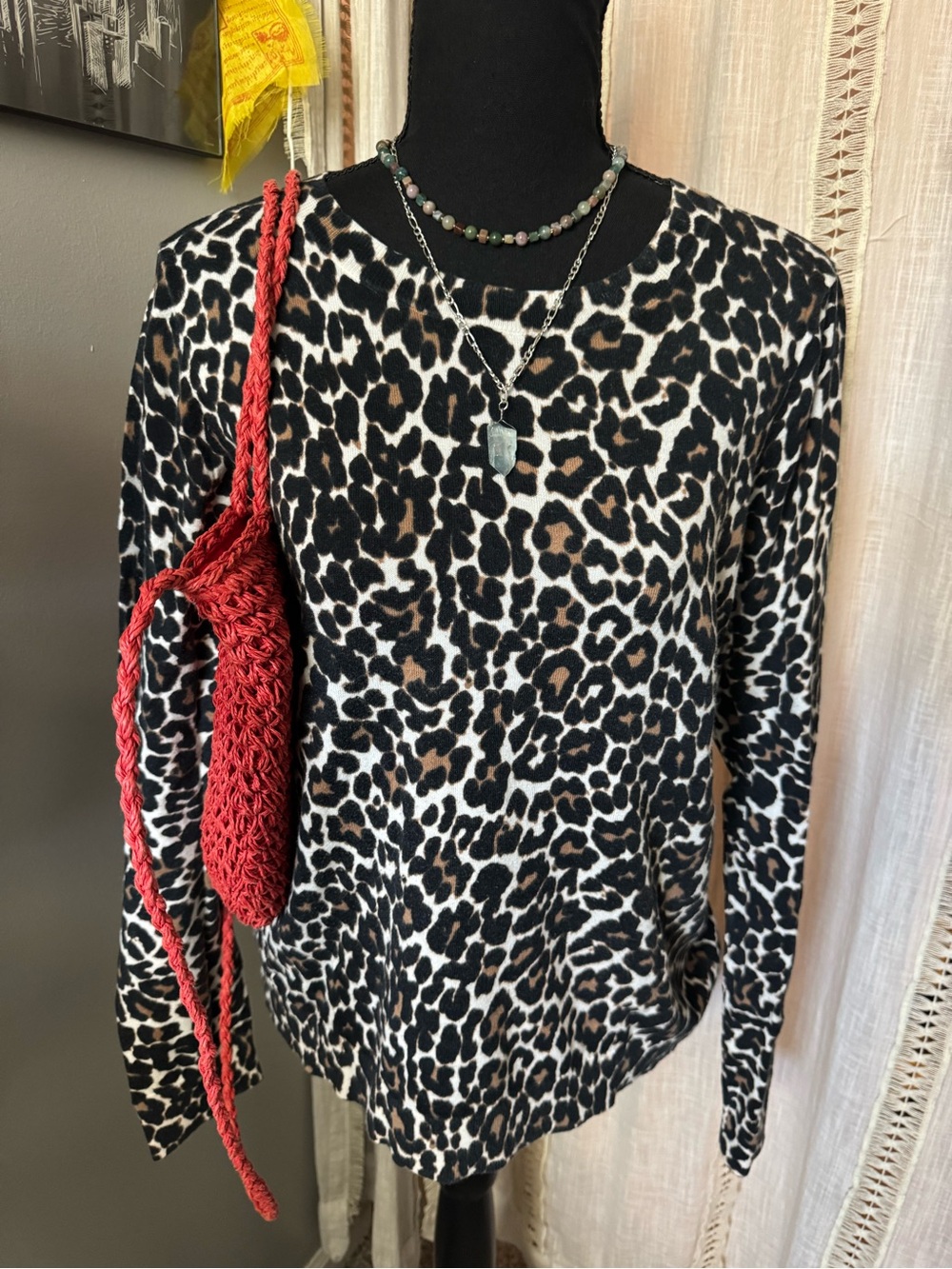 J. Crew Leopard Print Long Sleeve Top - Black Brown White Cotton